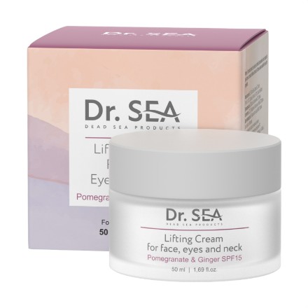 Εικόνα της Αντιγηραντική κρέμα lifting προσώπου, ματιών & λαιμού με εκχυλίσματα ροδιού & τζίντζερ SPF15 Dr. Sea, 50 ml